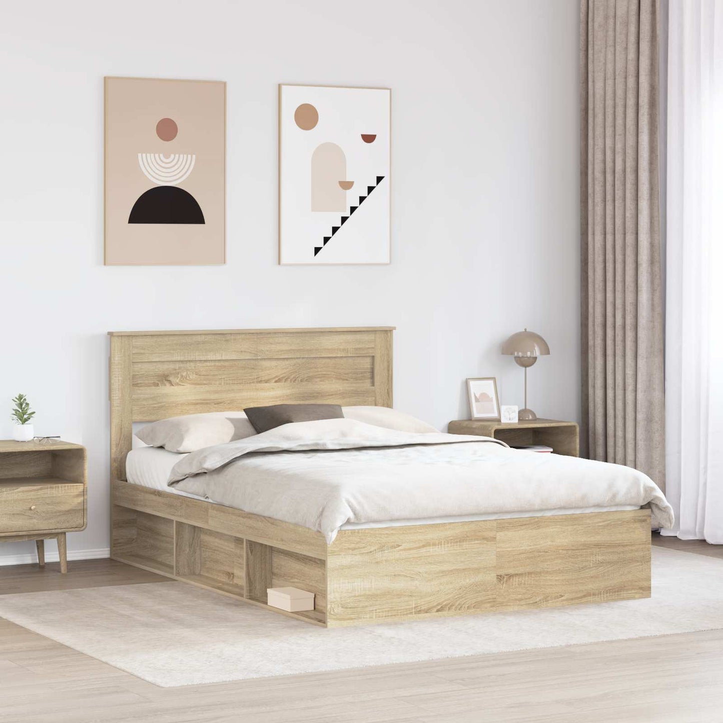 Bed Frame with Storage Sonoma Oak 150 x 200 cm Solid Pine Wood