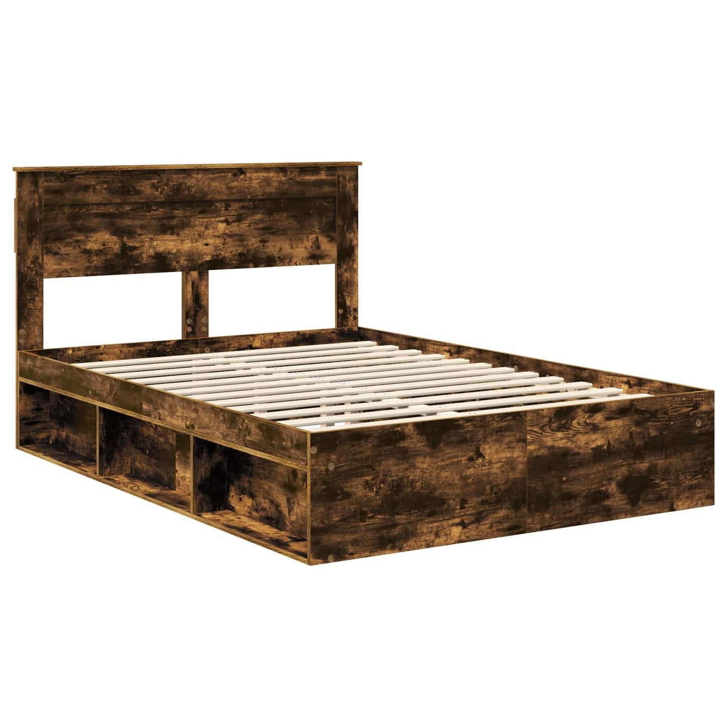 Bed Frame with Storage Smoked Oak 150 x 200 cm Solid Pine Wood