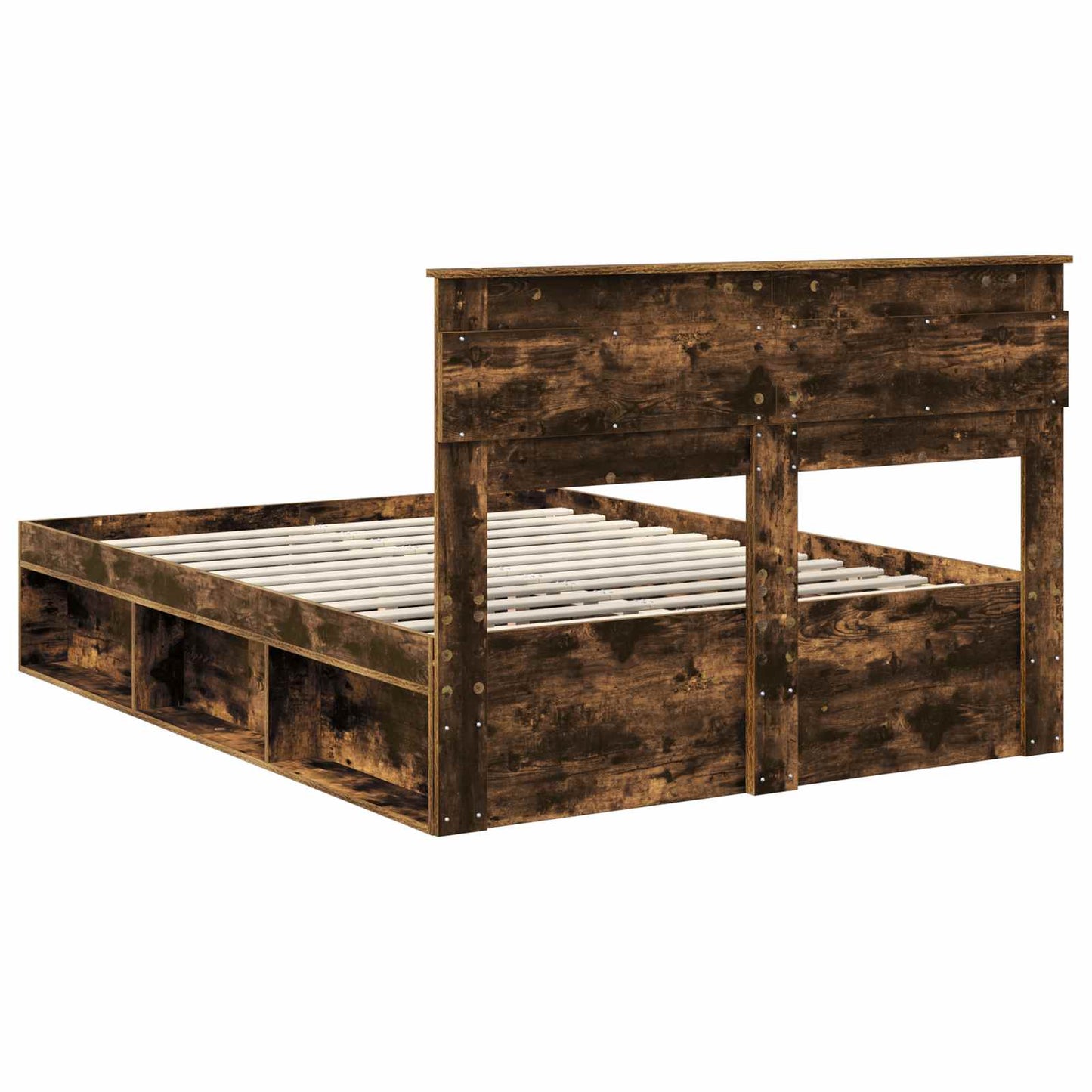 Bed Frame with Storage Smoked Oak 150 x 200 cm Solid Pine Wood