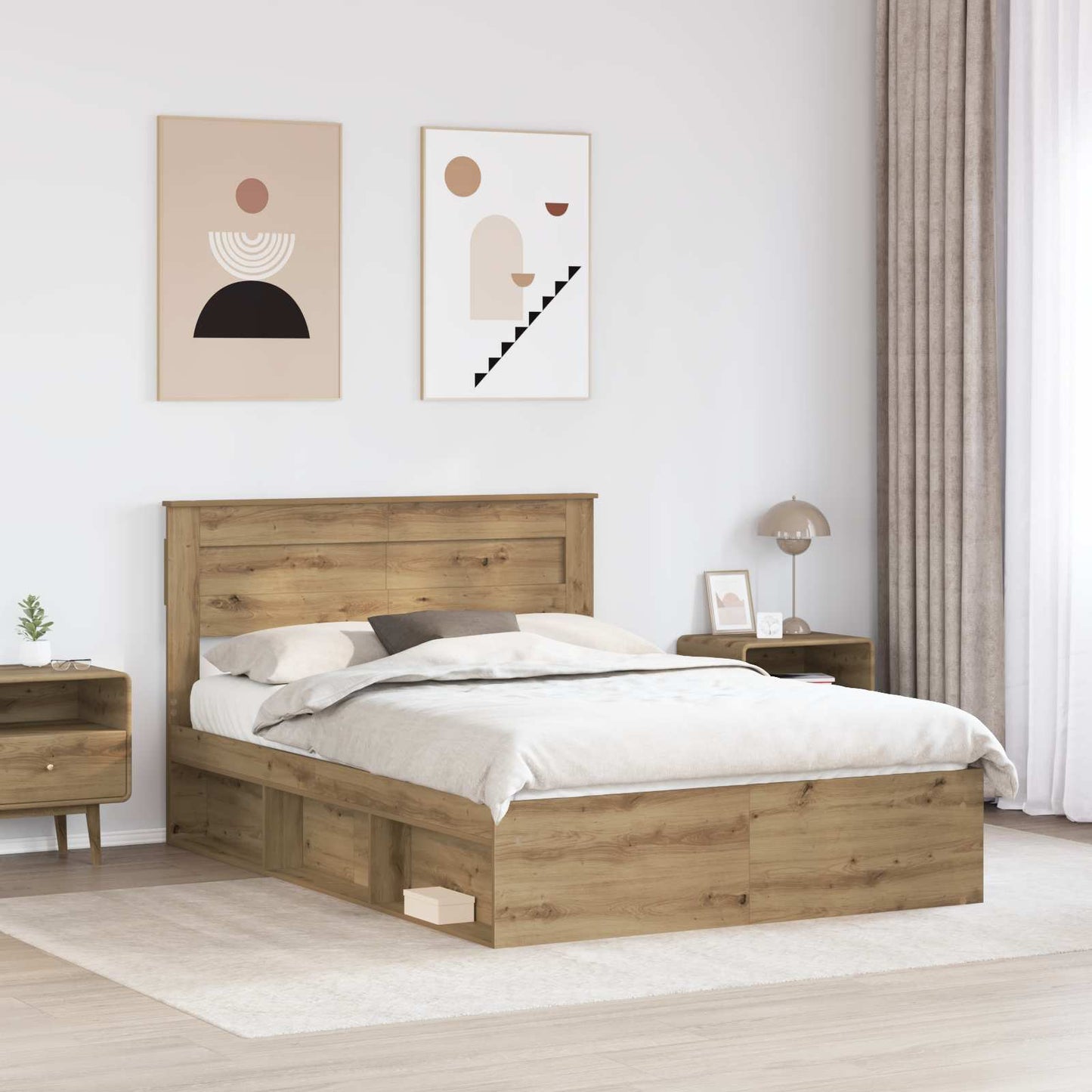 Bed Frame Artisian Oak 140 x 190 cm Solid Pine Wood