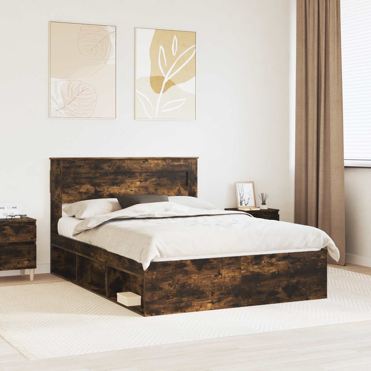 Bed Frame Smoked Oak 140 x 200 cm Solid Pine Wood
