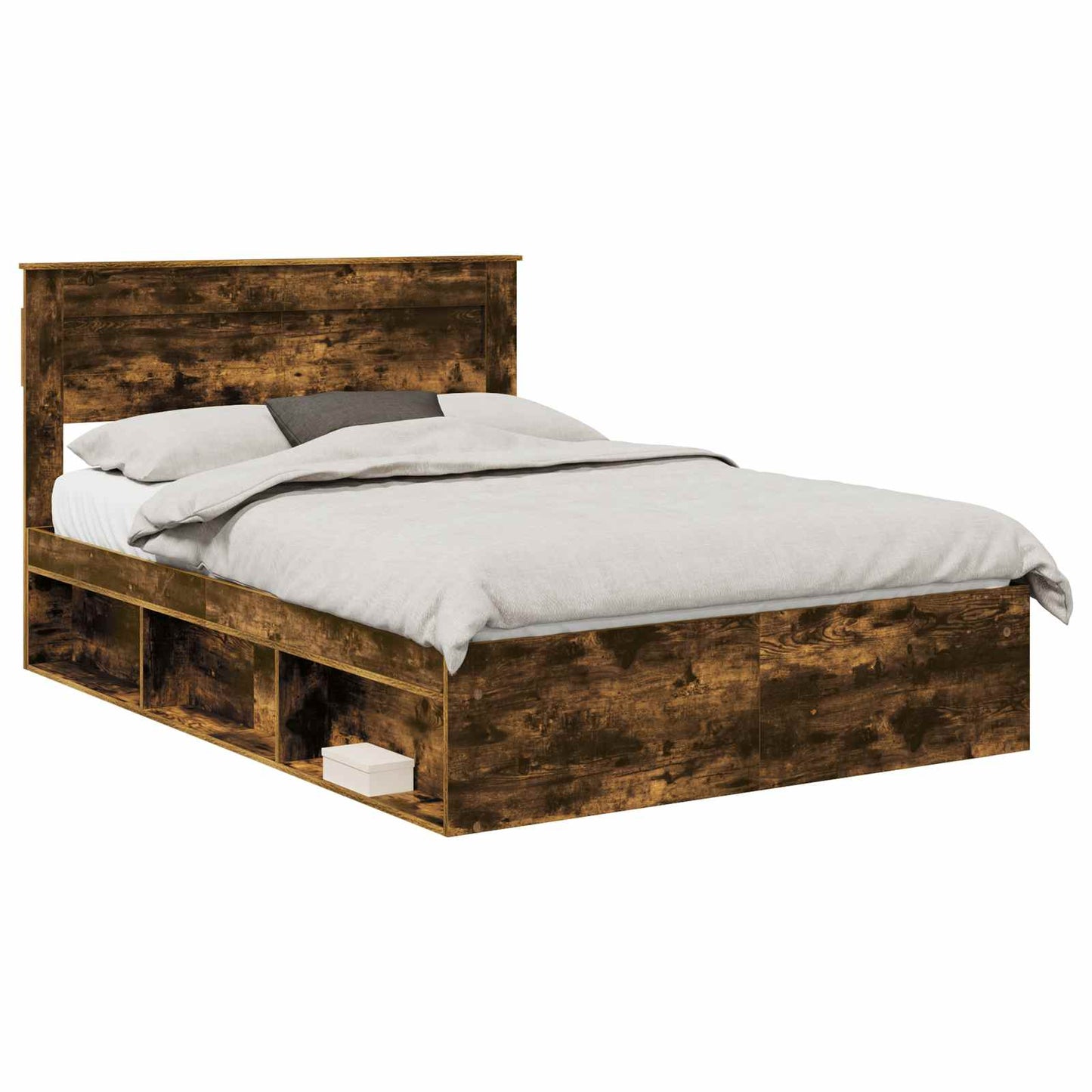 Bed Frame Smoked Oak 140 x 200 cm Solid Pine Wood