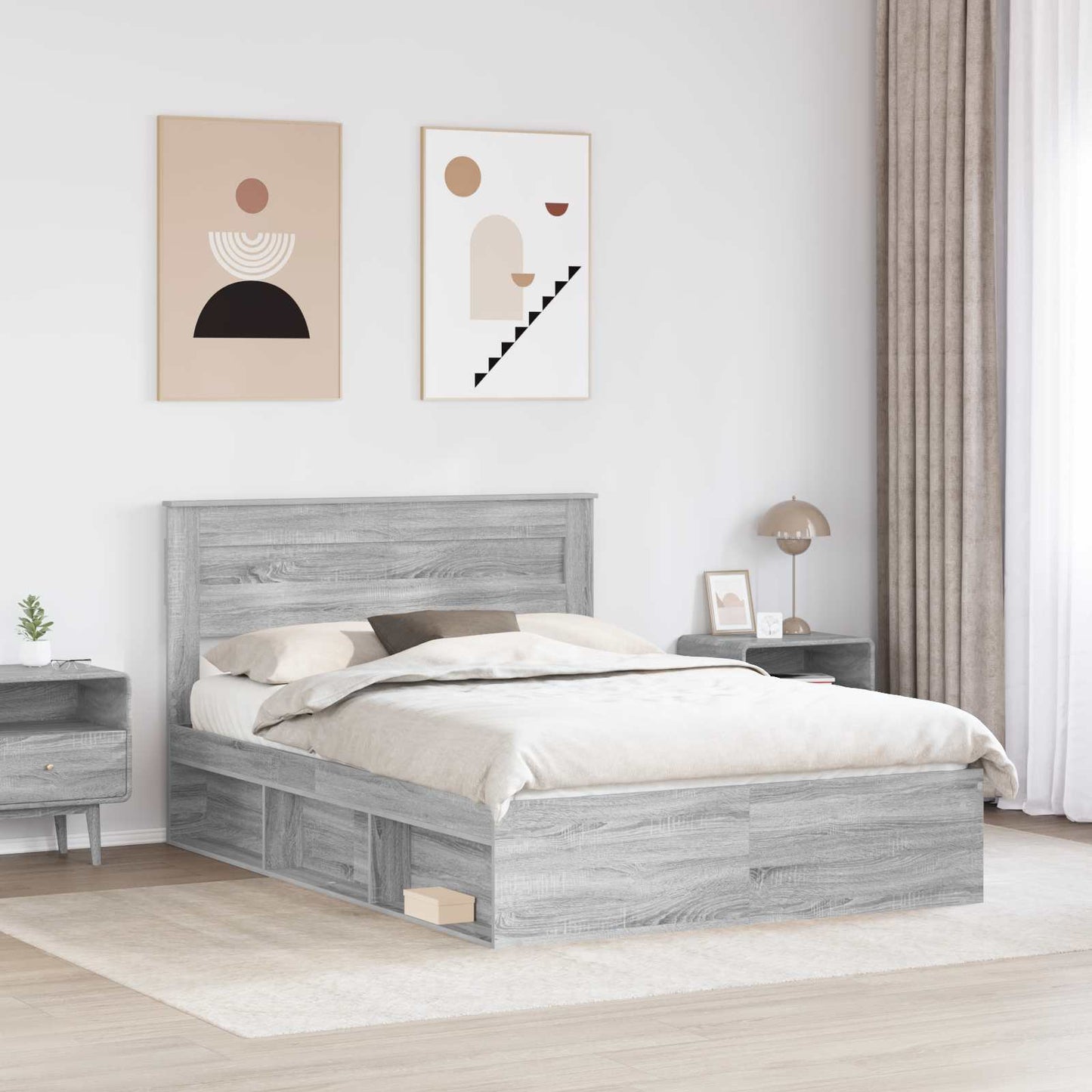 Bed Frame Grey Sonoma 140 x 200 cm Solid Pine Wood