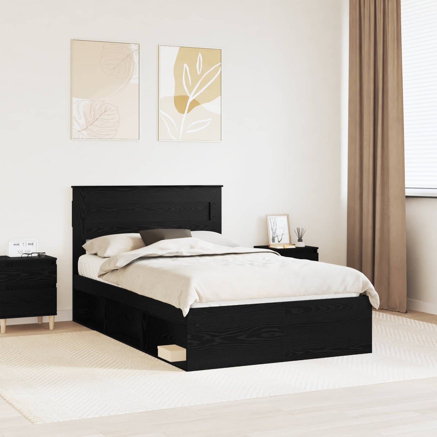Bed Frame with Headboard Black 135 x 190 cm Solid Pine Wood