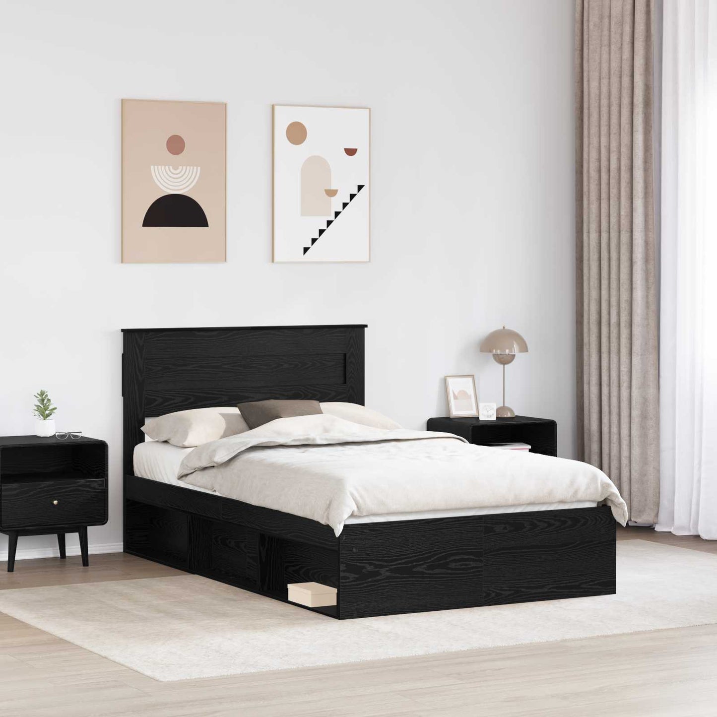 Bed Frame with Headboard Black 135 x 190 cm Solid Pine Wood