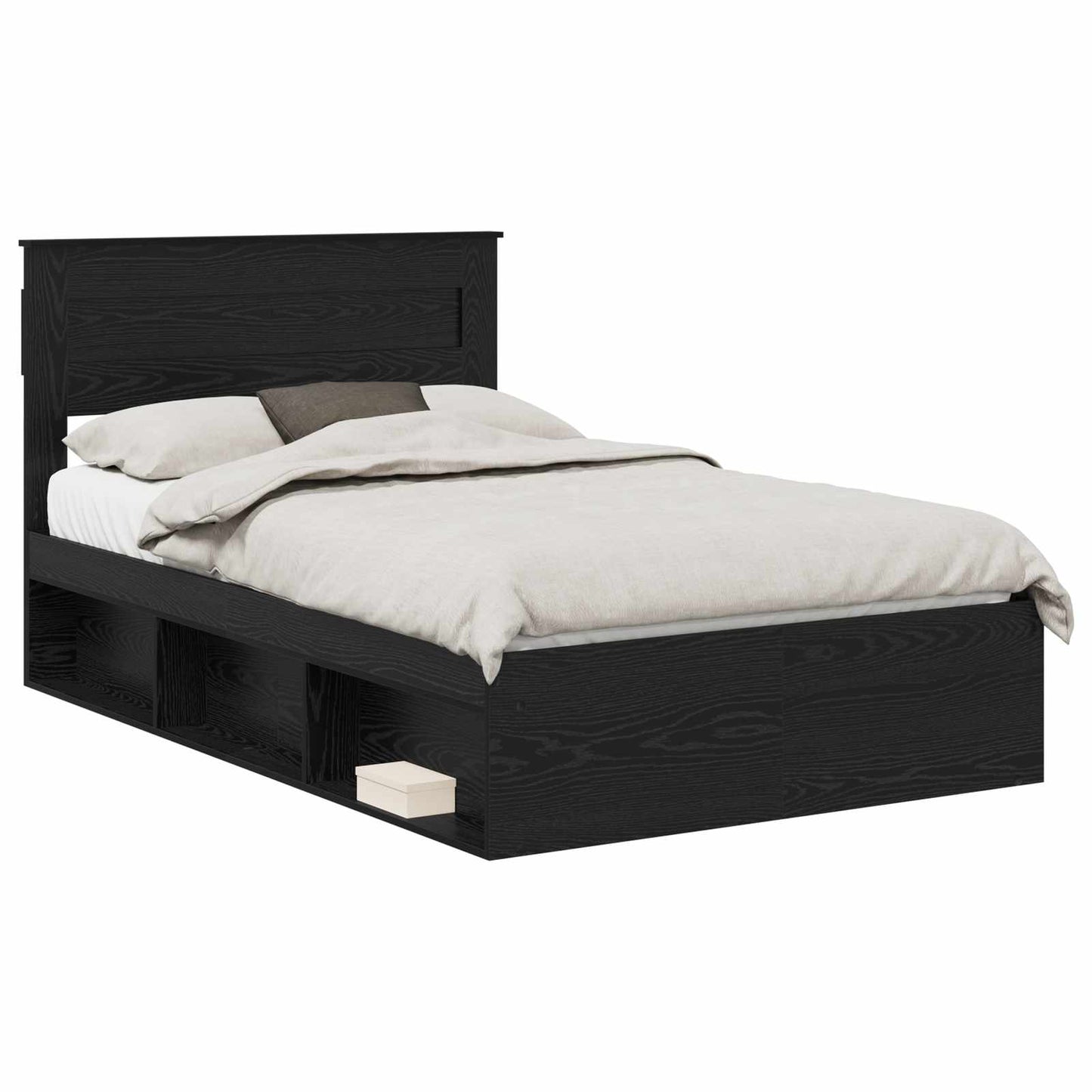 Bed Frame with Headboard Black 135 x 190 cm Solid Pine Wood