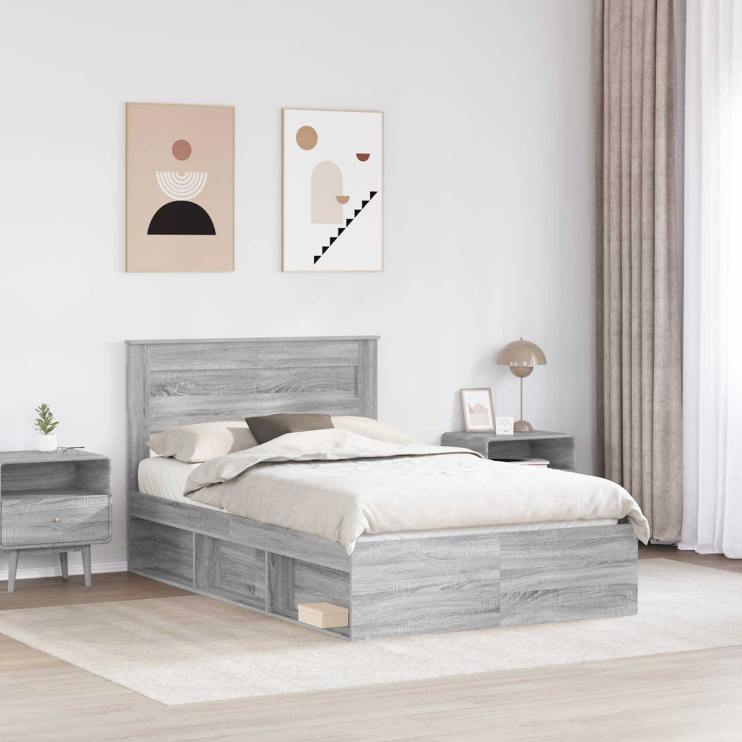 Bed Frame with Storage Grey Sonoma 135 x 190 cm Solid Pine Wood