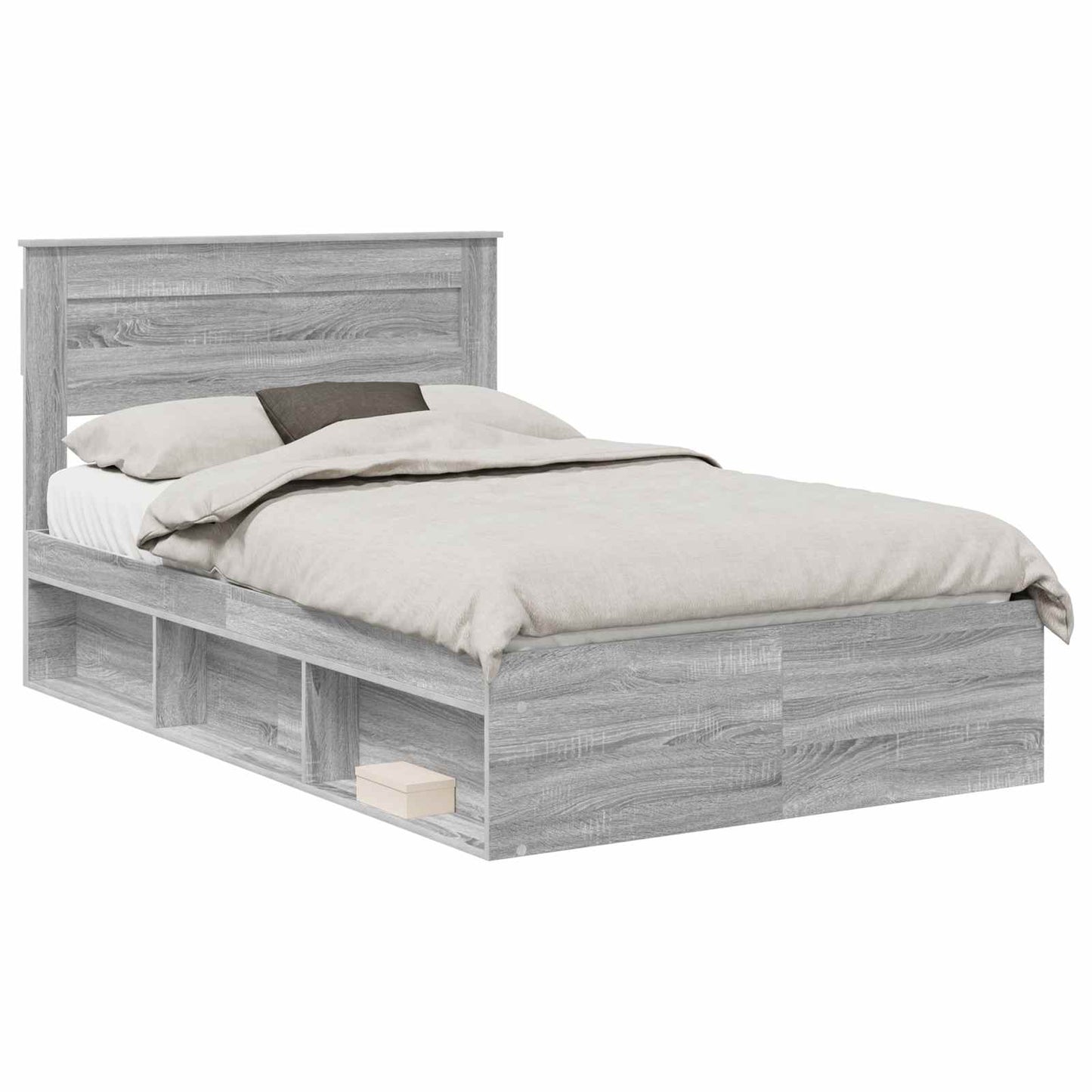 Bed Frame with Storage Grey Sonoma 135 x 190 cm Solid Pine Wood