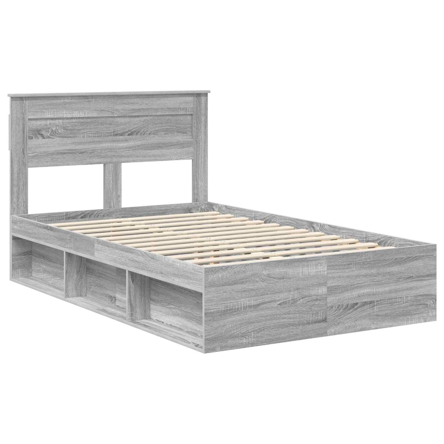 Bed Frame with Storage Grey Sonoma 135 x 190 cm Solid Pine Wood