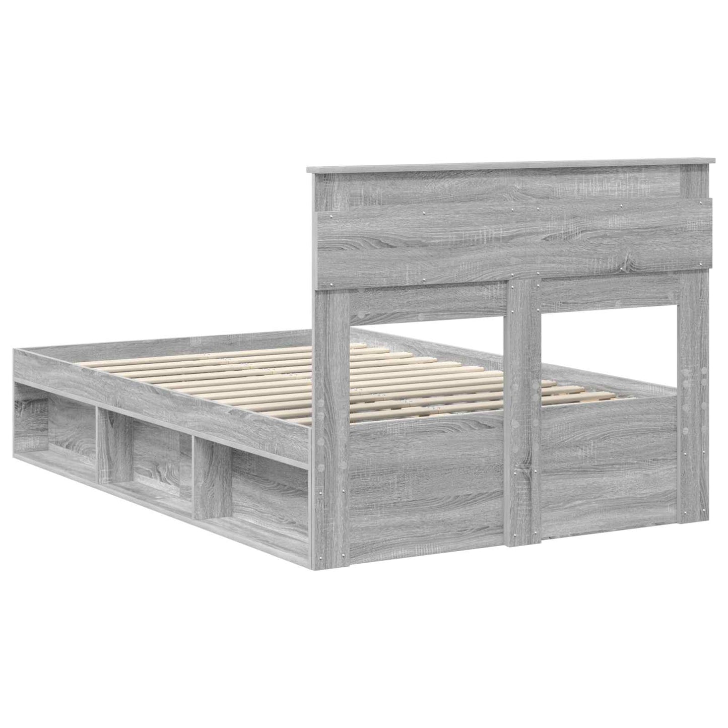 Bed Frame with Storage Grey Sonoma 135 x 190 cm Solid Pine Wood