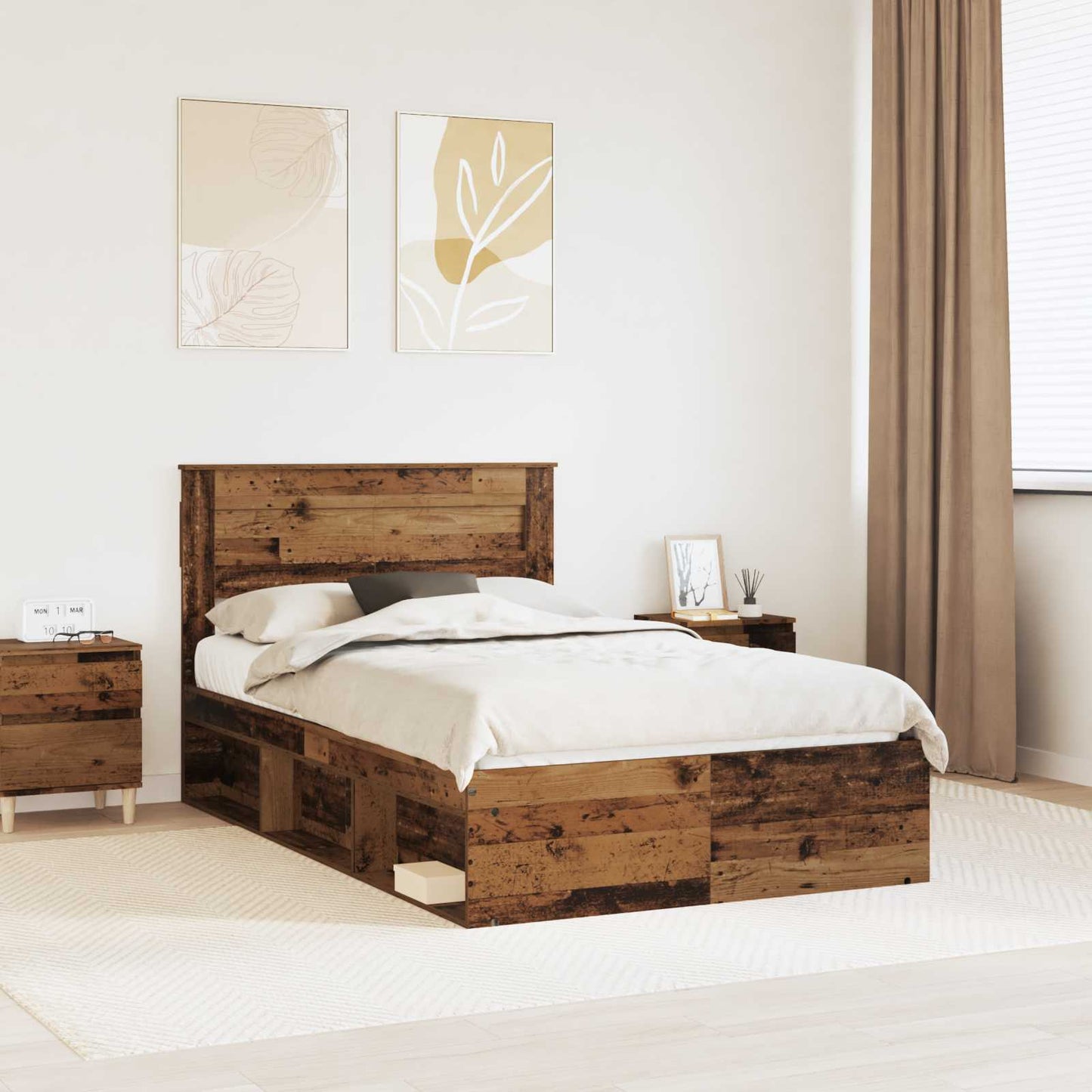 Bed Frame with Headboard Old Wood 135 x 190 cm Solid Pine Wood