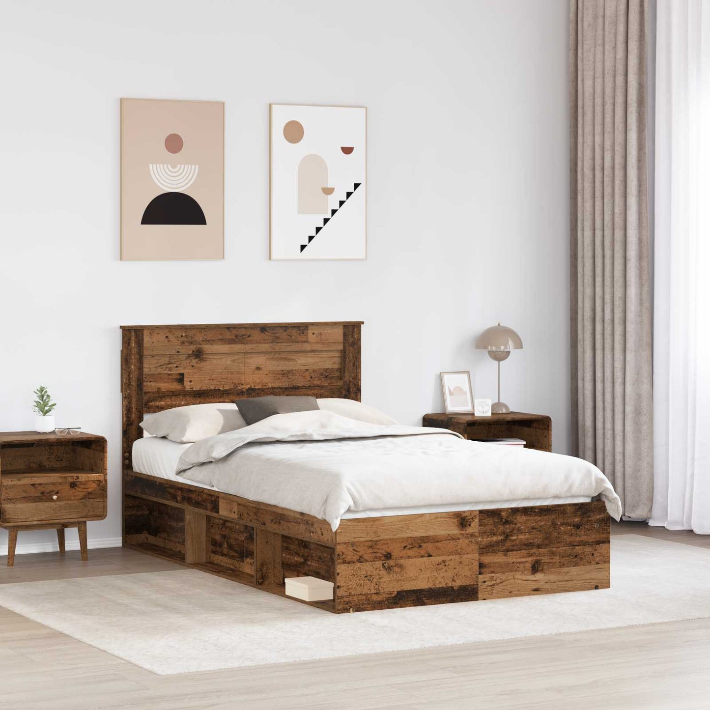 Bed Frame with Headboard Old Wood 120 x 190 cm Solid Pine Wood