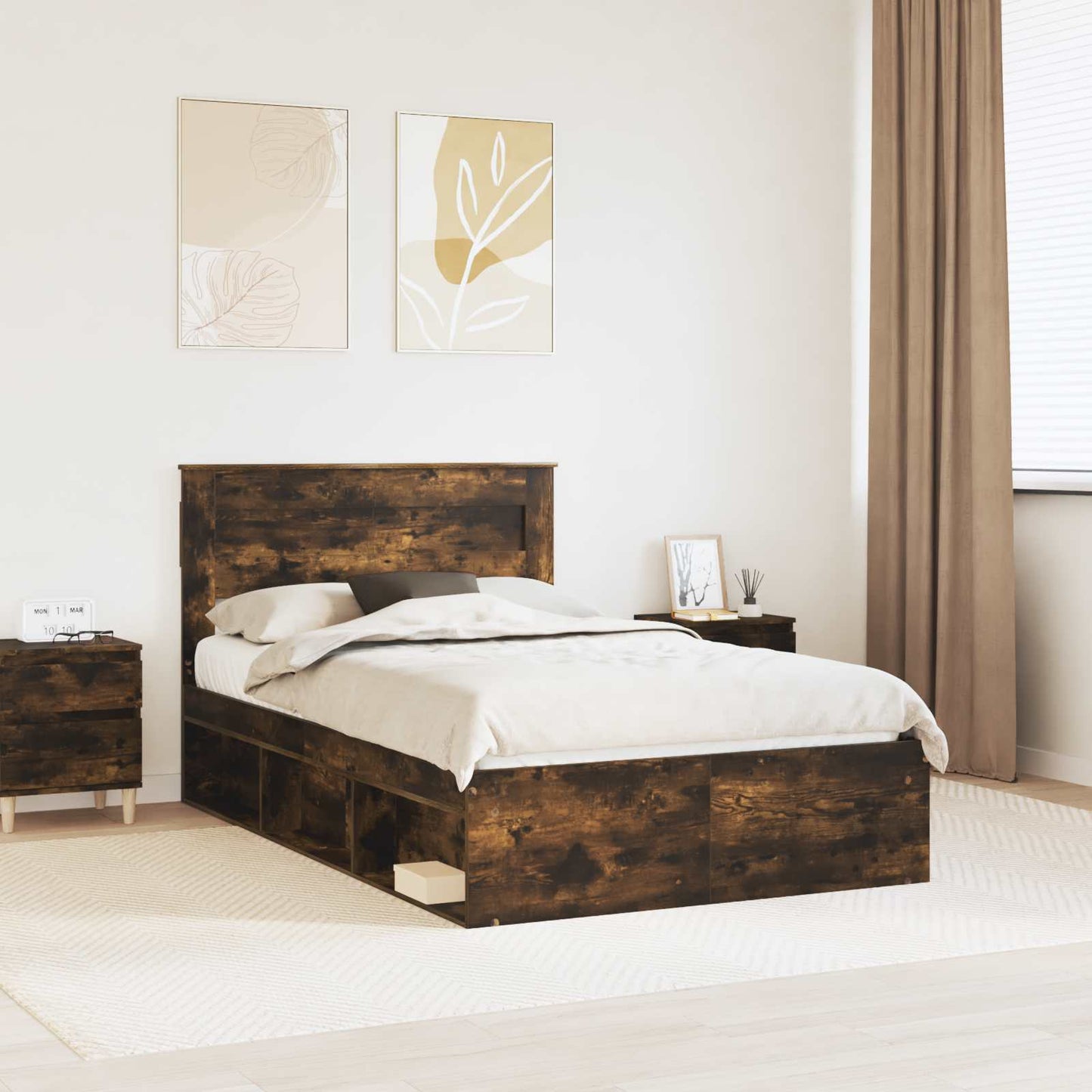 Bed Frame Smoked Oak 120 x 200 cm Solid Pine Wood