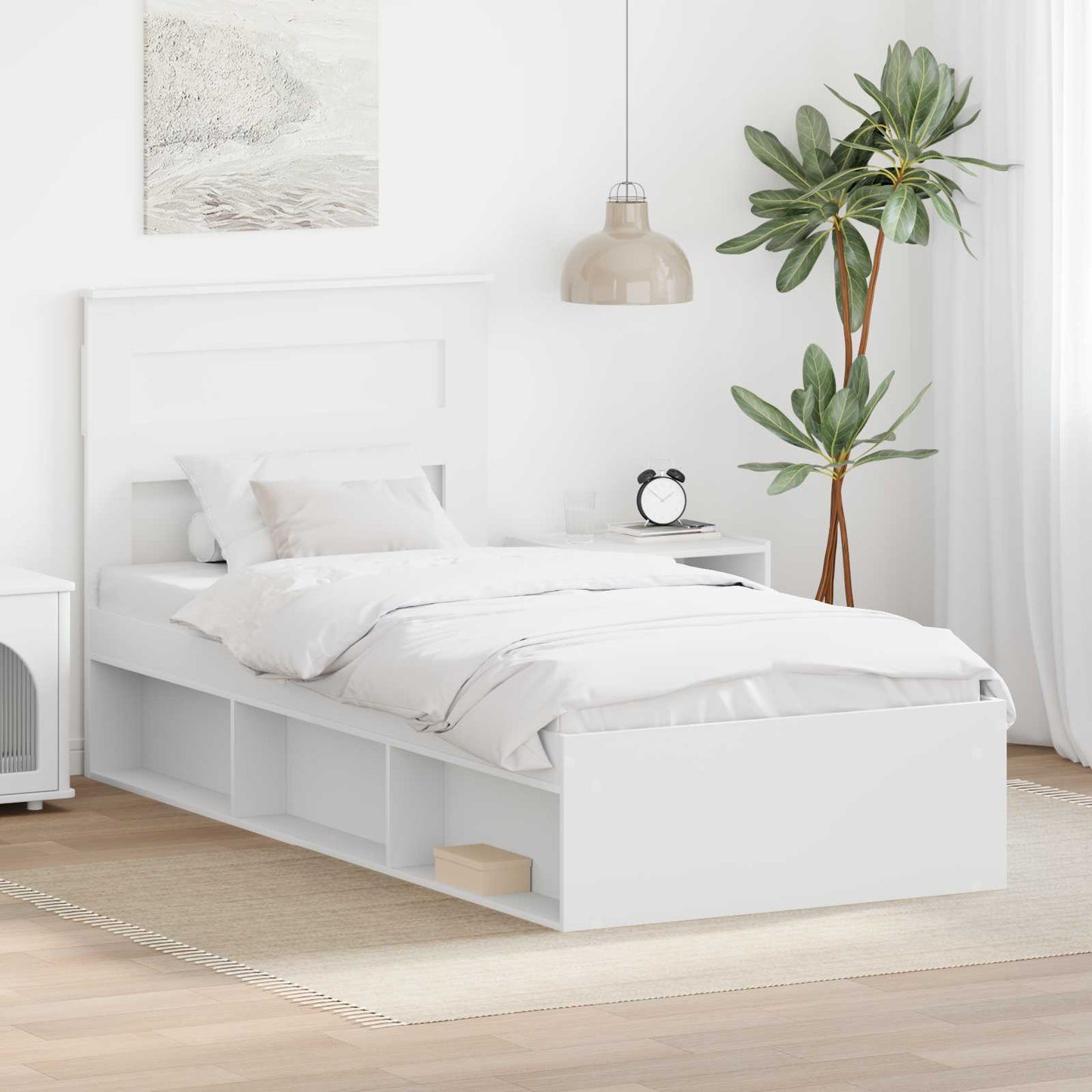 Bed Frame with Headboard White 100 x 200 cm Solid Pine Wood