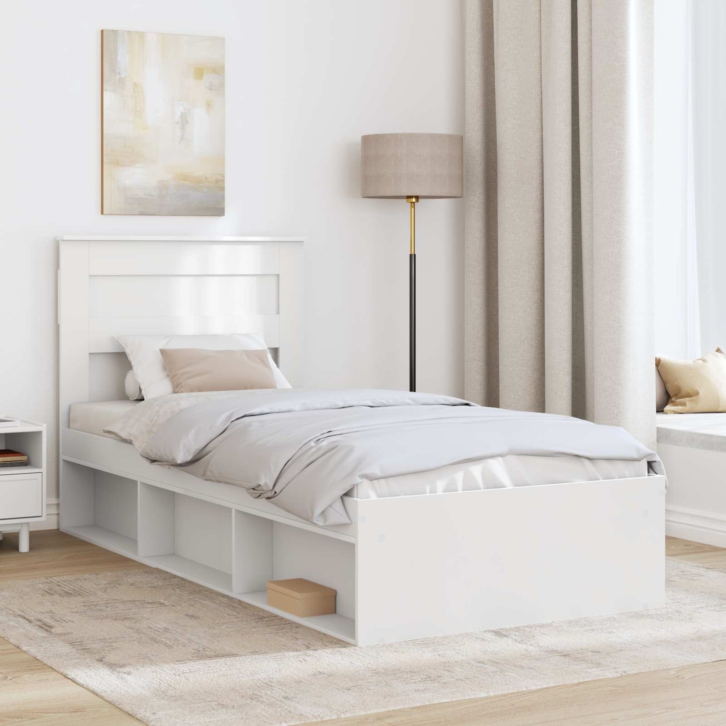 Bed Frame with Headboard White 100 x 200 cm Solid Pine Wood