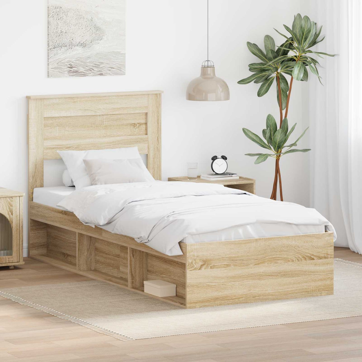 Bed Frame with Headboard Sonoma 100 x 200 cm Solid Pine Wood