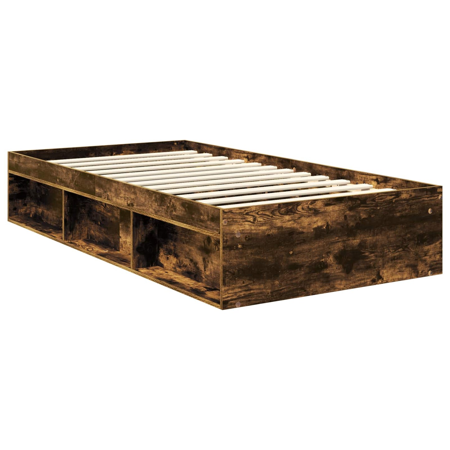 Bed Frame with Storage Smoked Oak 100 x 200 cm Solid Pine Wood