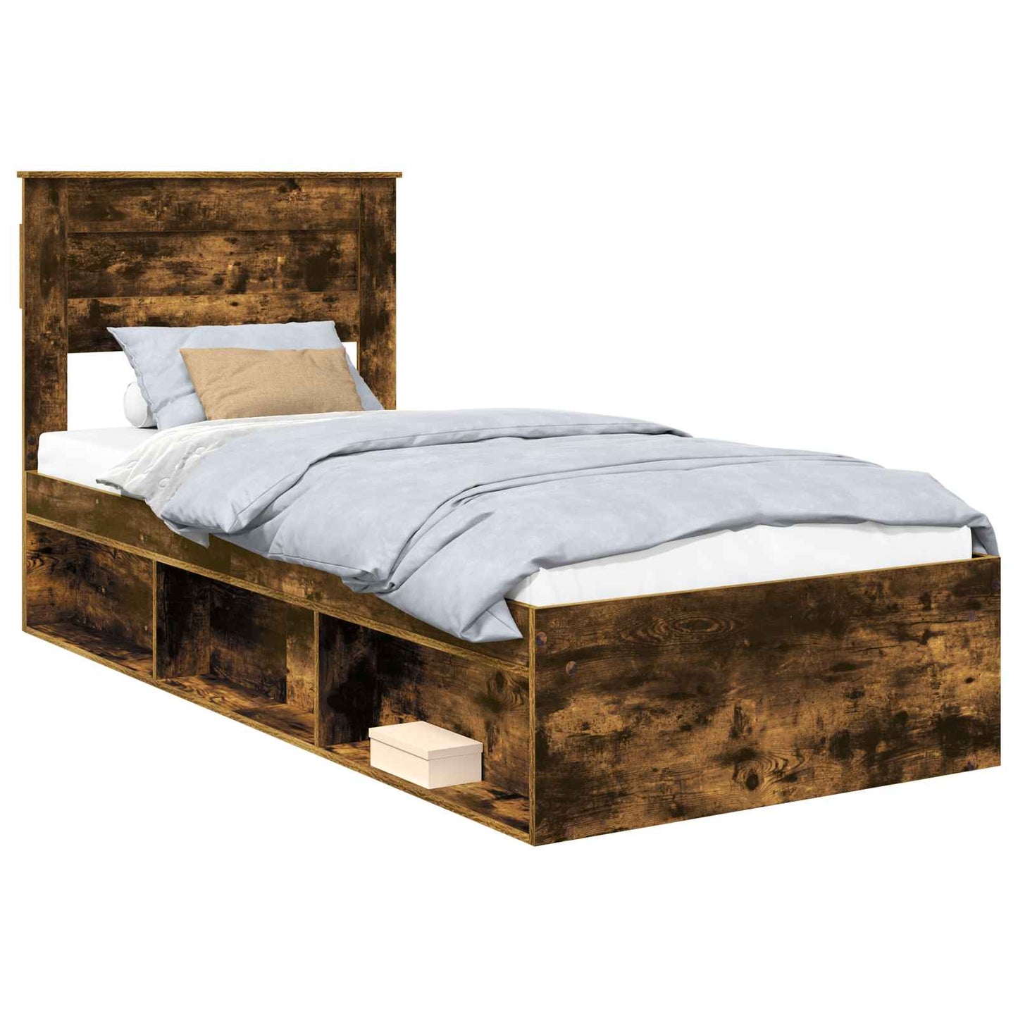 Bed Frame with Mattress Smoked Oak 90 x 200 cm Solid Pine Wood