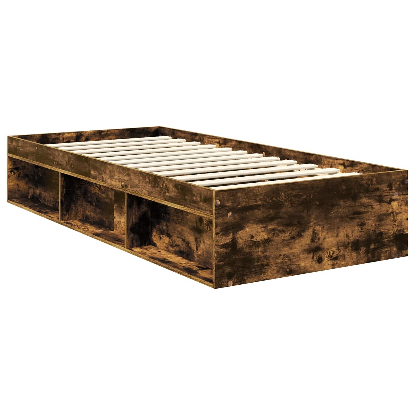 Bed Frame with Mattress Smoked Oak 90 x 200 cm Solid Pine Wood
