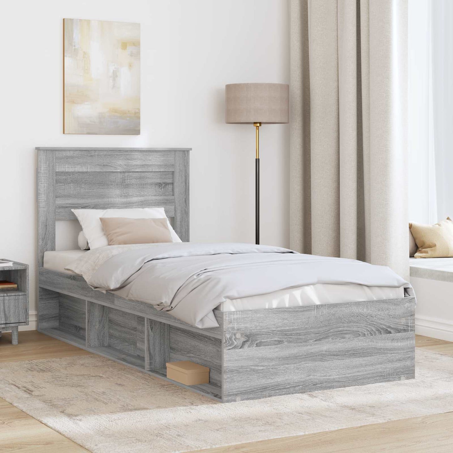 Bed Frame with Storage Grey Sonoma 90 x 200 cm Solid Pine Wood