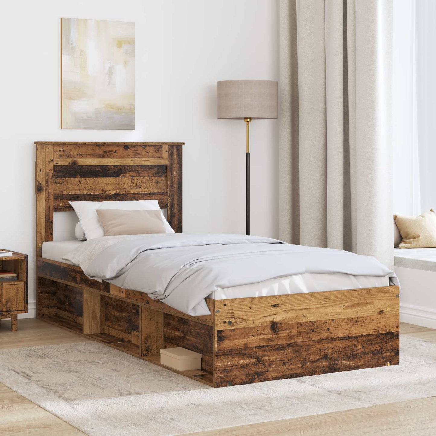 Bed Frame with Headboard Old Wood 90 x 200 cm Solid Pine Wood