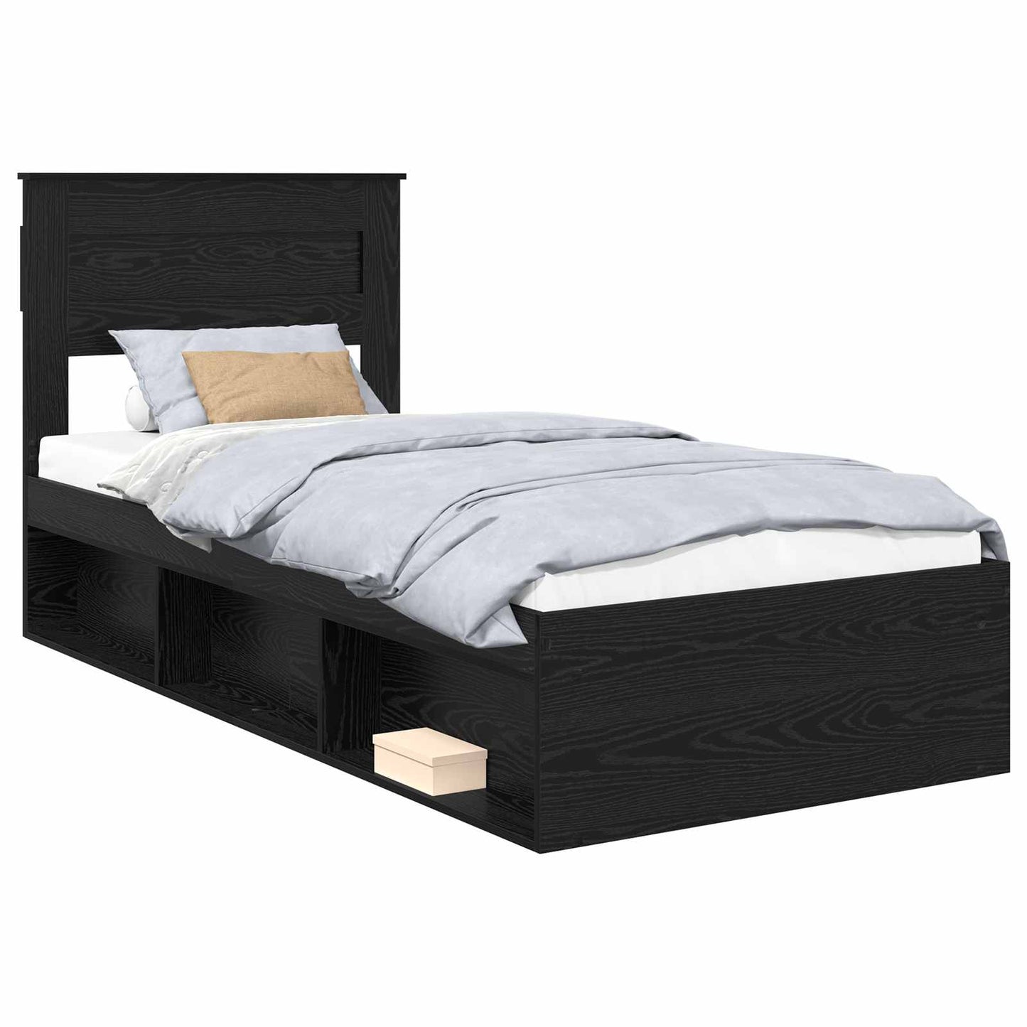 Bed Frame with Headboard Black 75 x 190 cm Solid Pine Wood