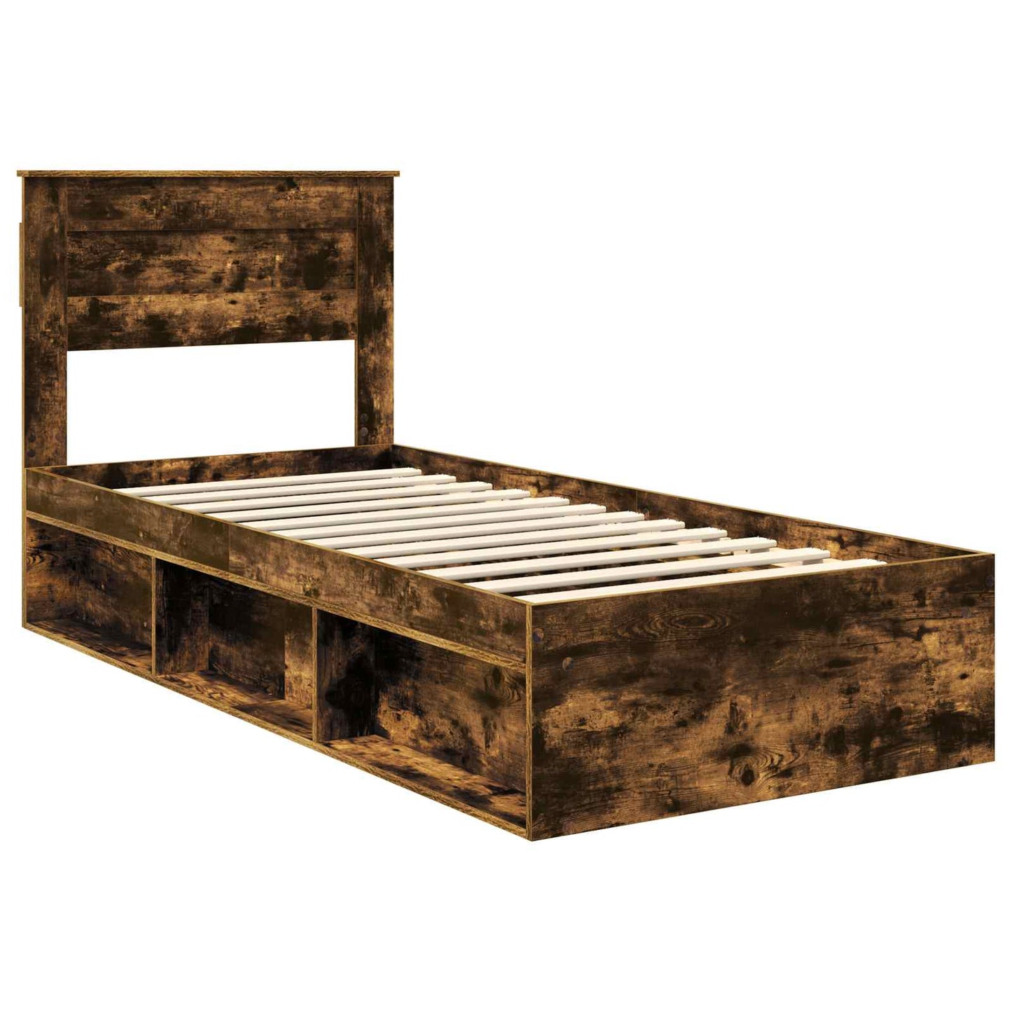 Bed Frame with Headboard Smoked Oak 75 x 190 cm Solid Pine Wood