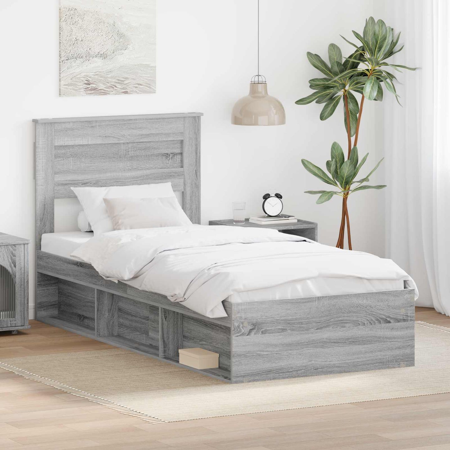 Bed Frame Grey Sonoma 75 x 190 cm Solid Pine Wood