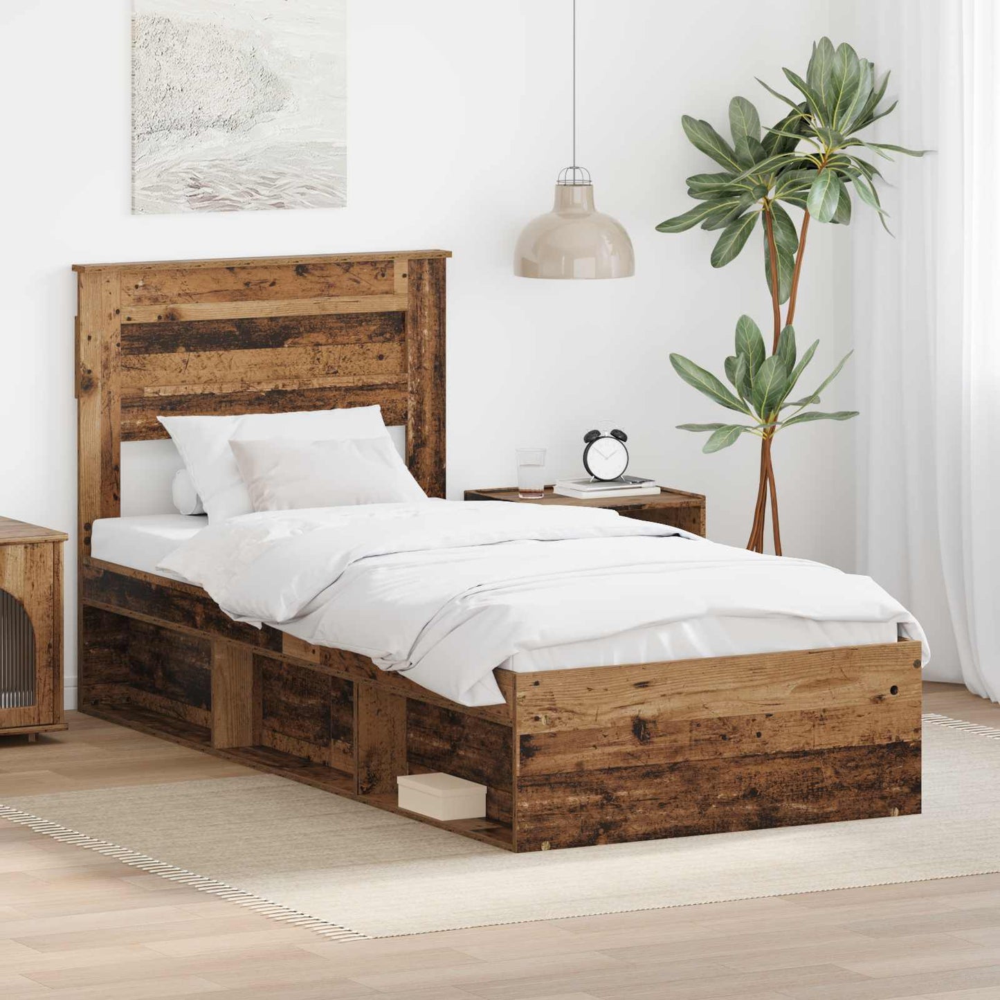 Bed Frame with Headboard Old Wood 75 x 190 cm Solid Pine Wood