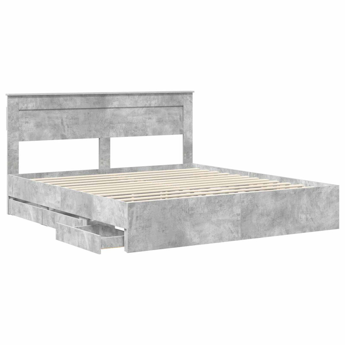 Bed Frame with Drawer Concrete Grey 200 x 200 cm Engineer Wood