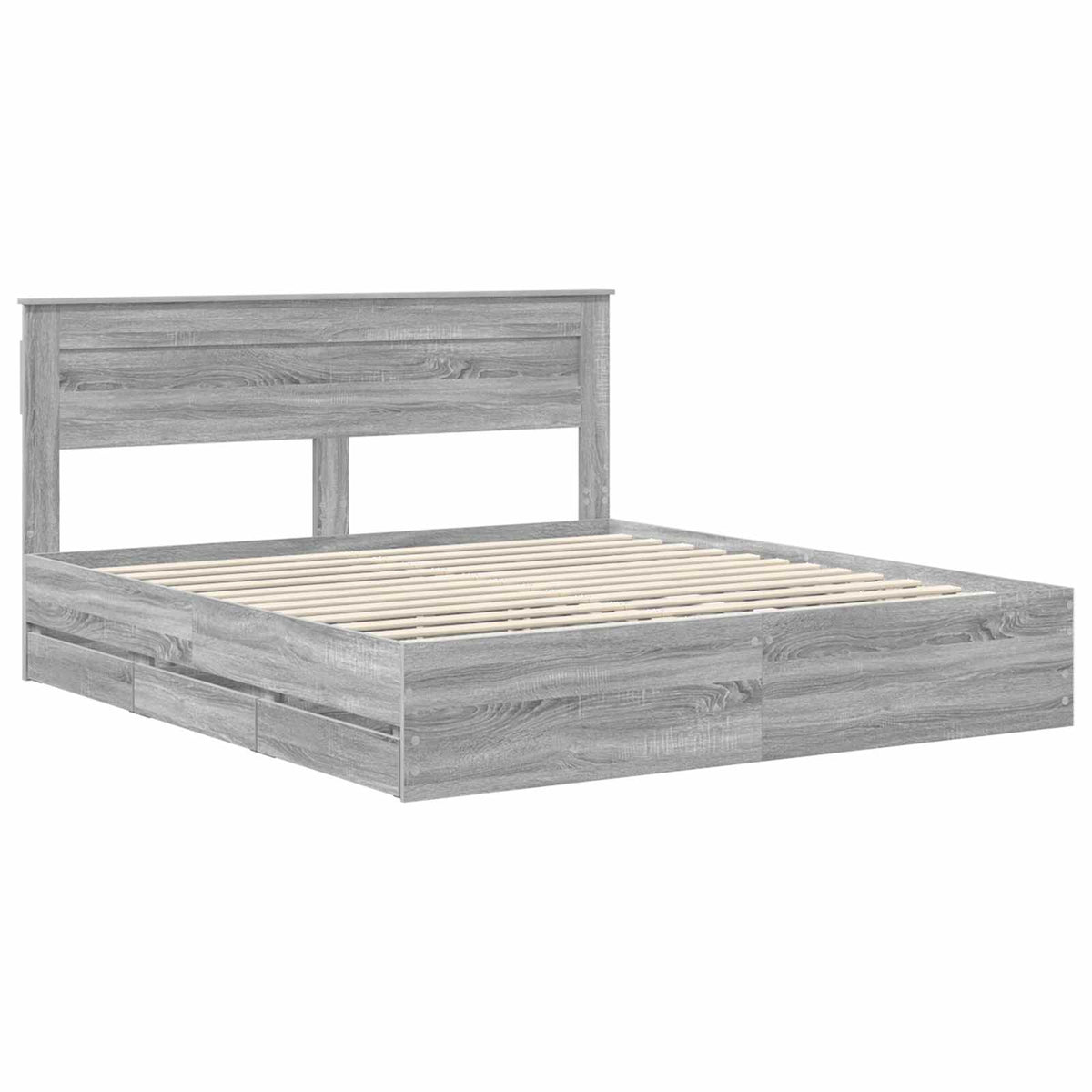 Bed Frame with Drawer Grey Sonoma 200 x 200 cm Engineer Wood