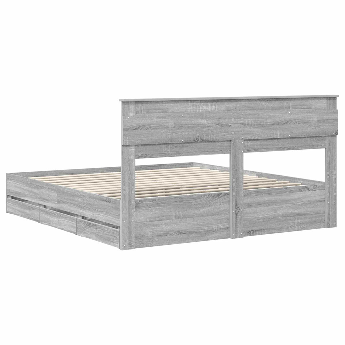 Bed Frame with Drawer Grey Sonoma 200 x 200 cm Engineer Wood