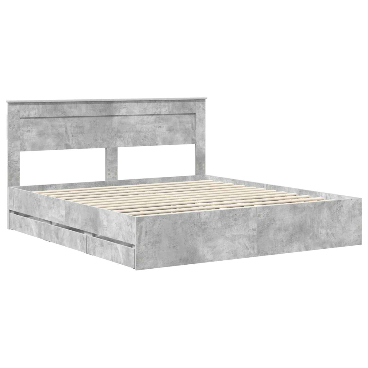 Bed Frame with Drawer Concrete Grey 180 x 200 cm Engineer Wood