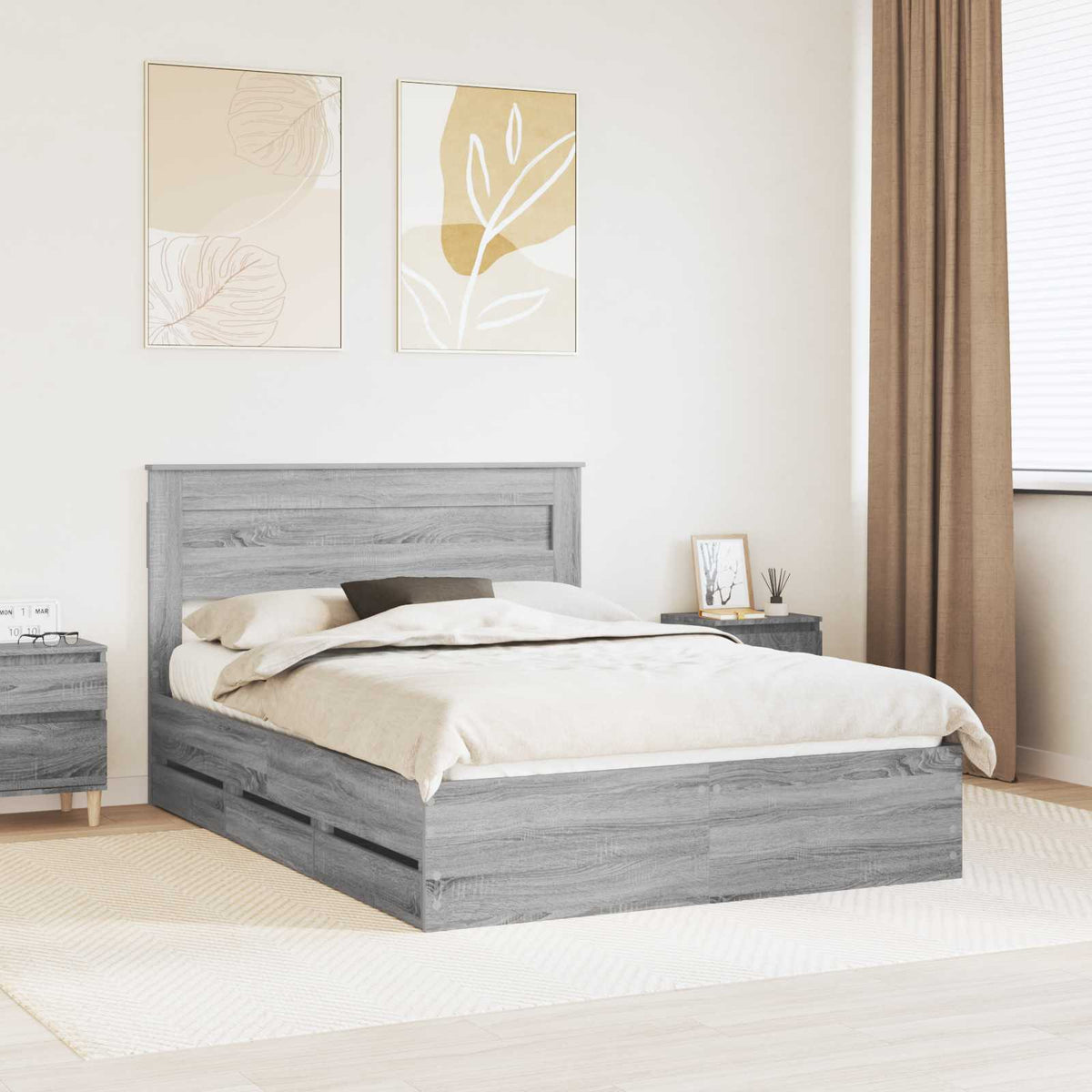 Bed Frame with Drawer Grey Sonoma 140 x 200 cm Engineer Wood