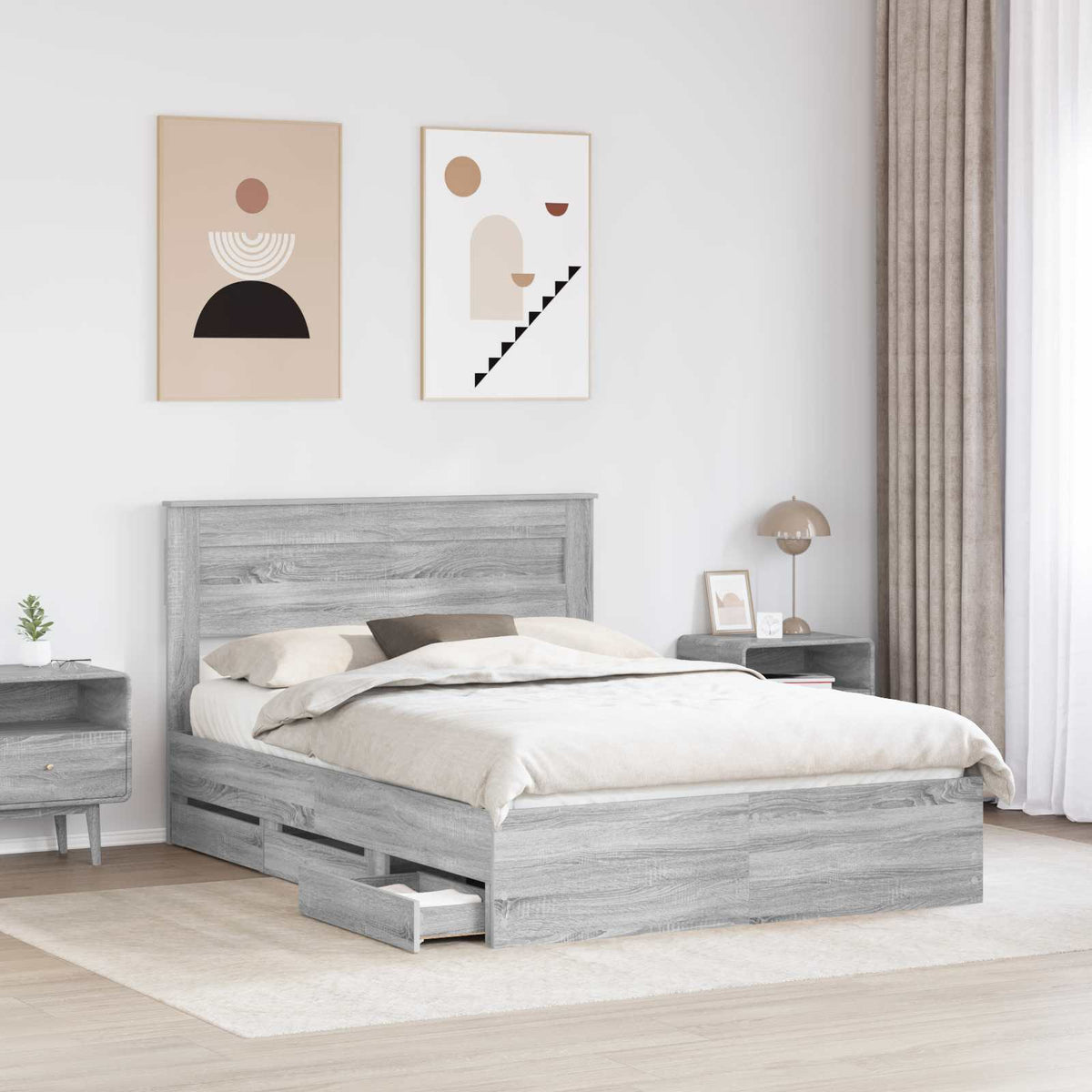 Bed Frame with Drawer Grey Sonoma 140 x 200 cm Engineer Wood