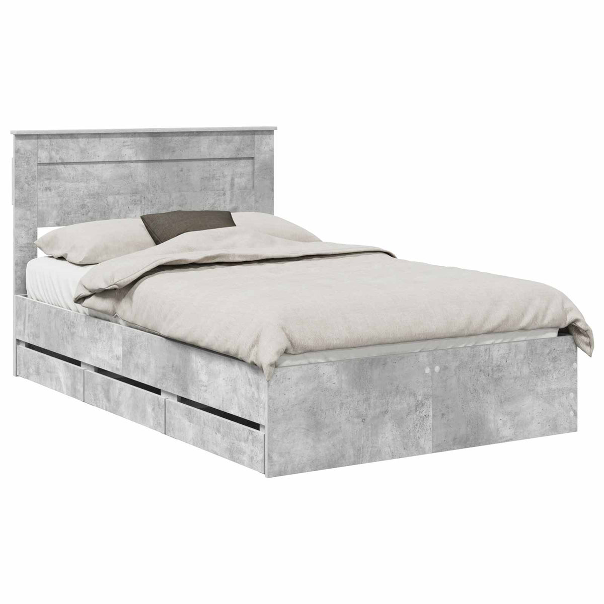 Bed Frame with Drawer Concrete Grey 135 x 190 cm Engineer Wood