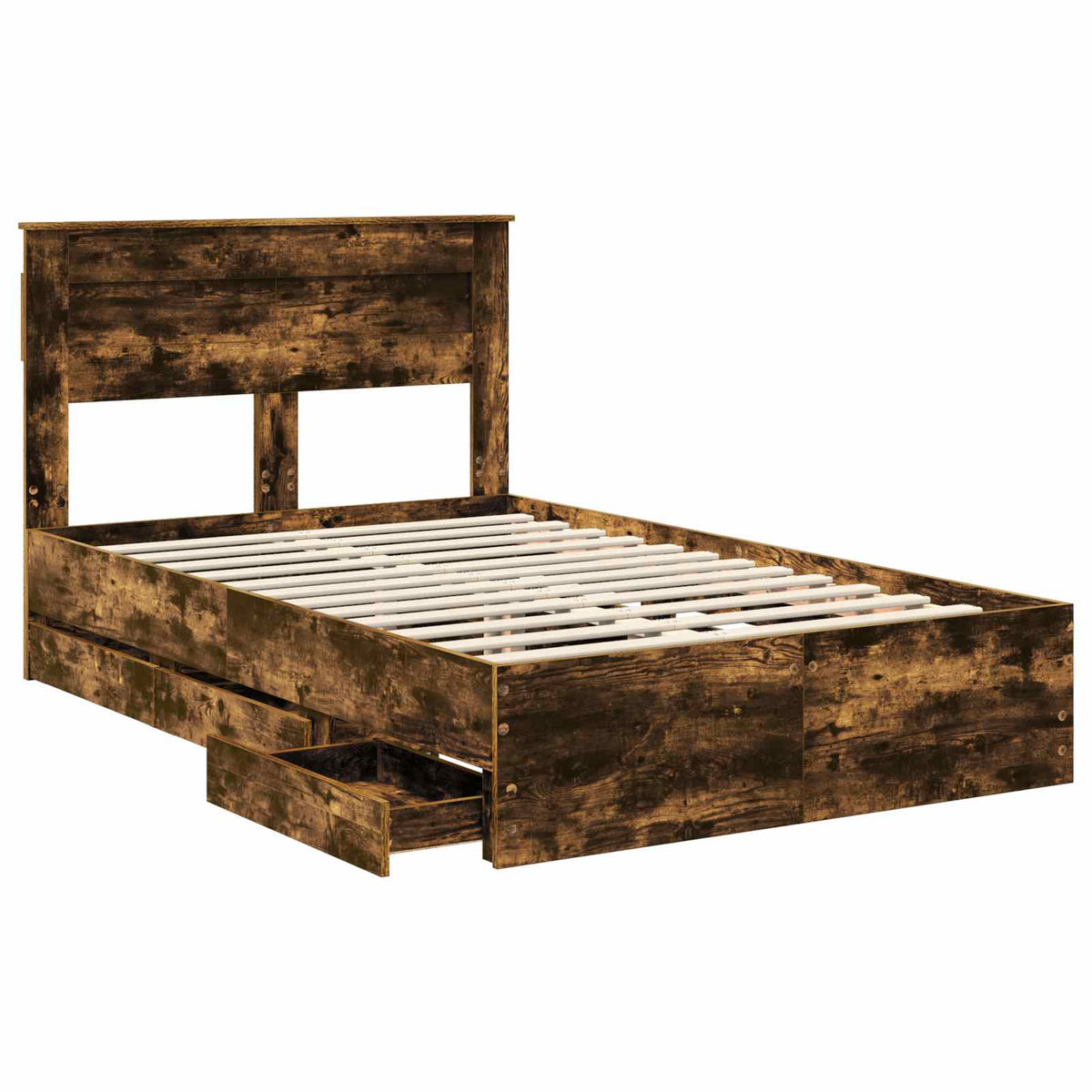 Bed Frame with Drawer Smoked Oak 135 x 190 cm Engineer Wood