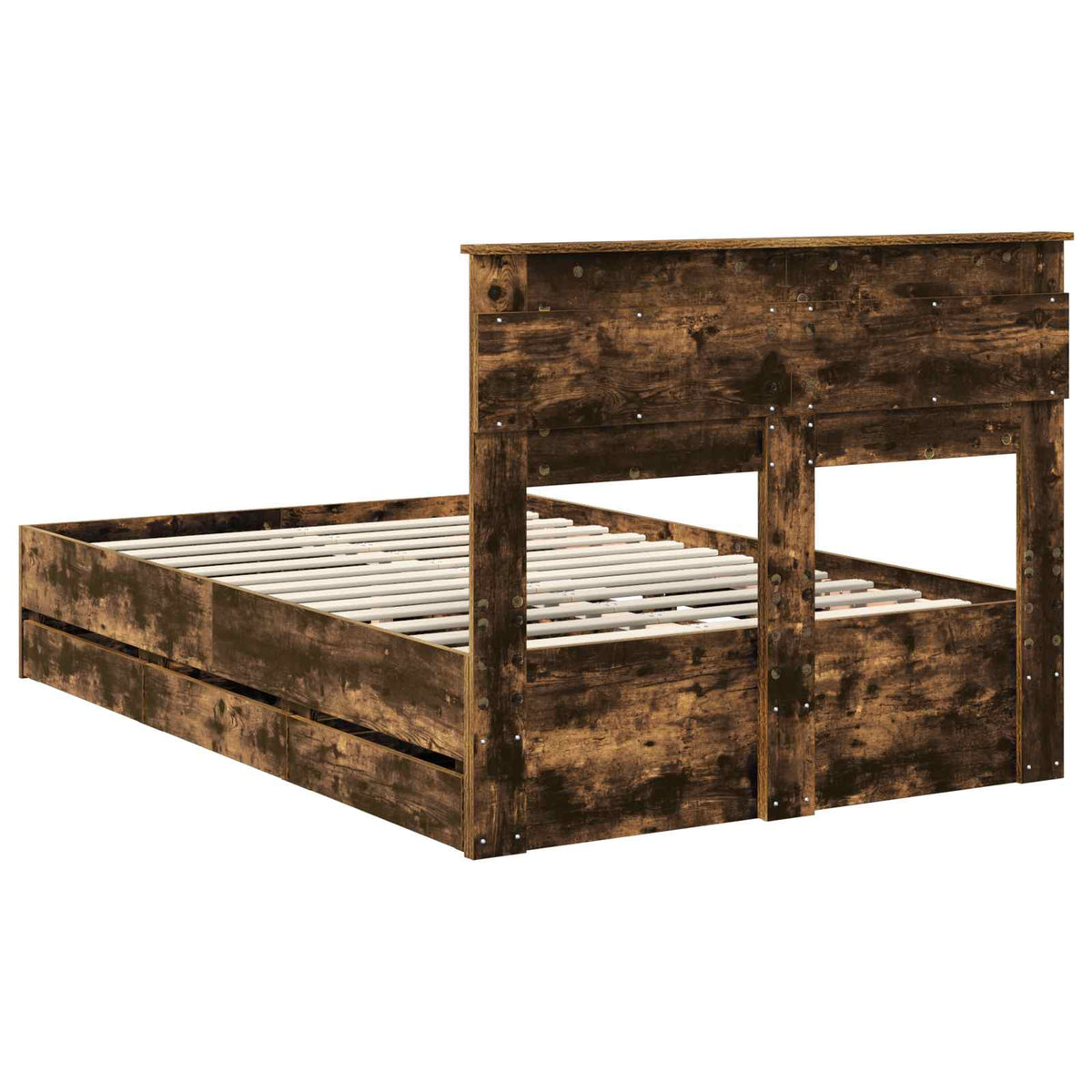 Bed Frame with Drawer Smoked Oak 135 x 190 cm Engineer Wood