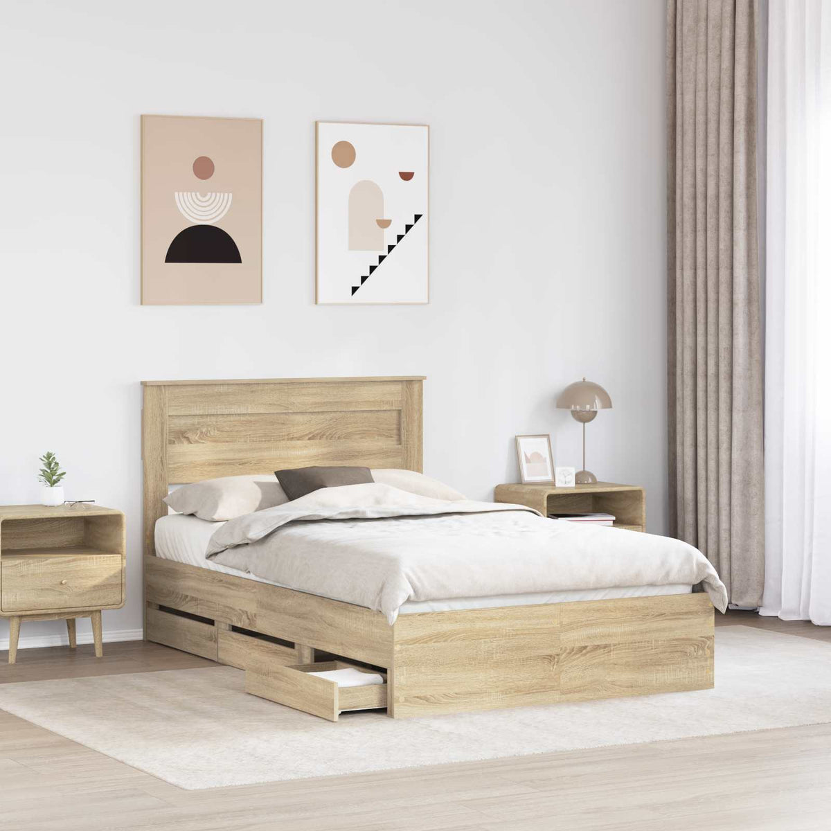 Bed Frame with Drawer Sonoma Oak 120 x 190 cm Engineer Wood