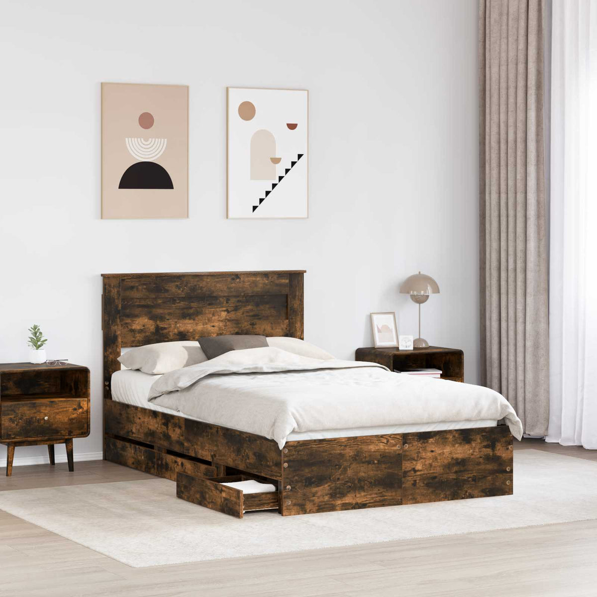 Bed Frame with Drawer Smoked Oak 120 x 190 cm Engineer Wood