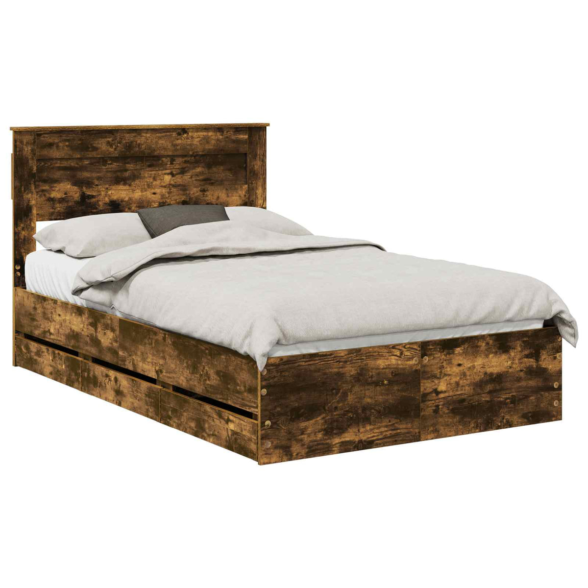 Bed Frame with Drawer Smoked Oak 120 x 190 cm Engineer Wood