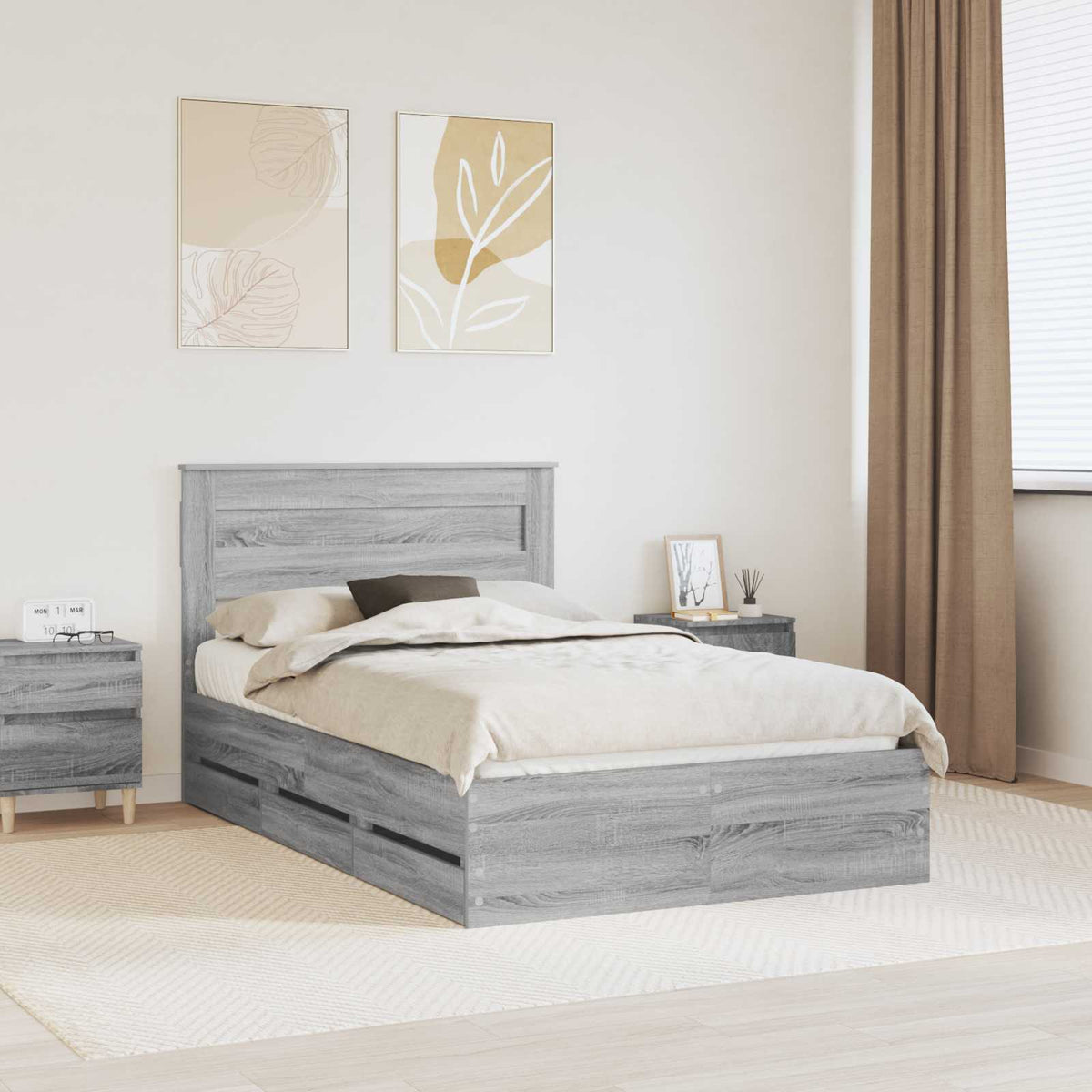 Bed Frame with Drawer Grey Sonoma 120 x 190 cm Engineer Wood