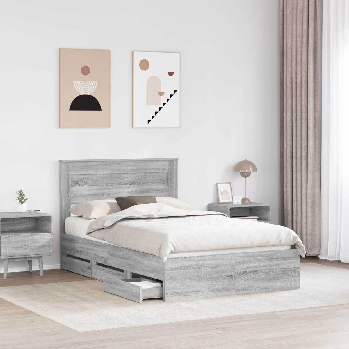 Bed Frame with Drawer Grey Sonoma 120 x 190 cm Engineer Wood