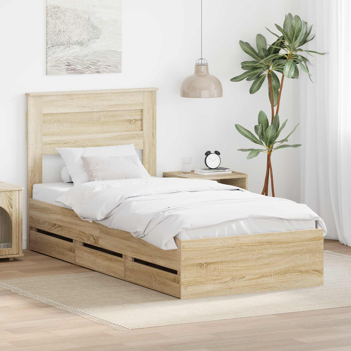 Bed Frame with Drawer Sonoma Oak 100 x 200 cm Engineer Wood