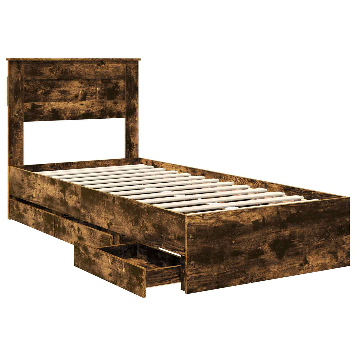 Bed Frame with Drawer Smoked Oak 100 x 200 cm Engineer Wood