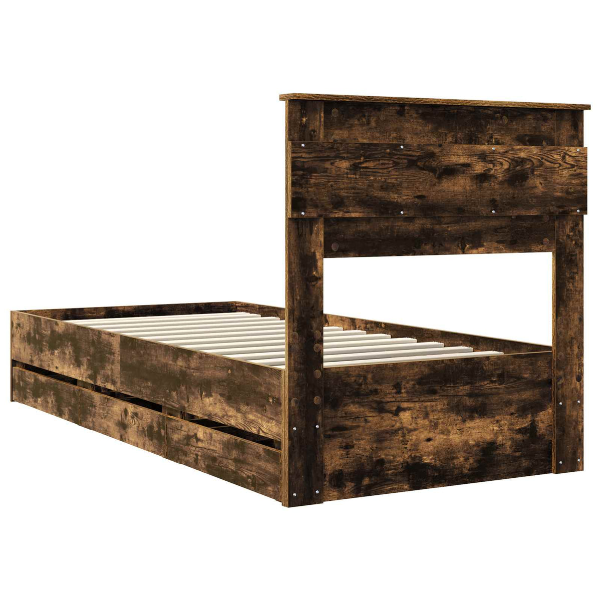 Bed Frame with Drawer Smoked Oak 100 x 200 cm Engineer Wood