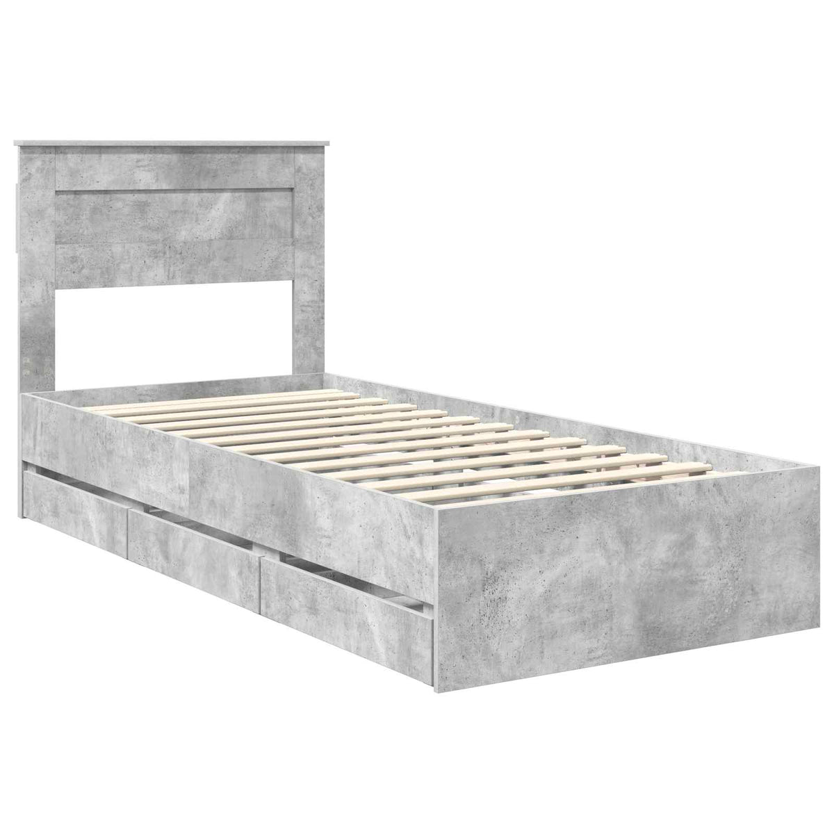 Bed Frame with Drawer Concrete Grey 90 x 190 cm Engineer Wood