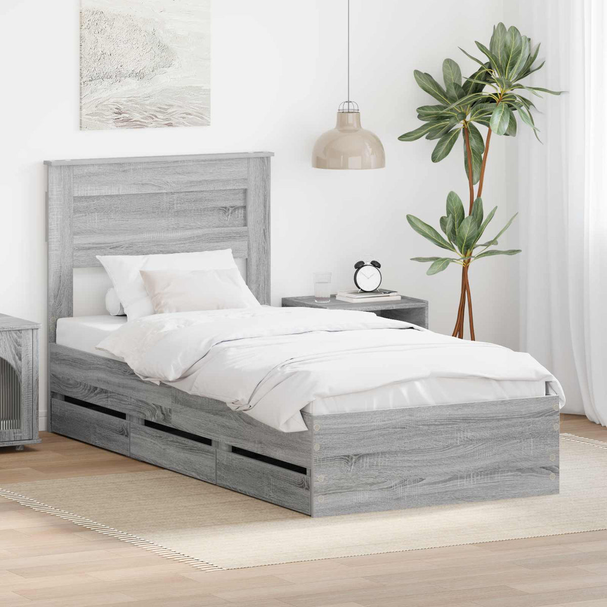 Bed Frame Grey Sonoma 90 x 190 cm Engineer Wood