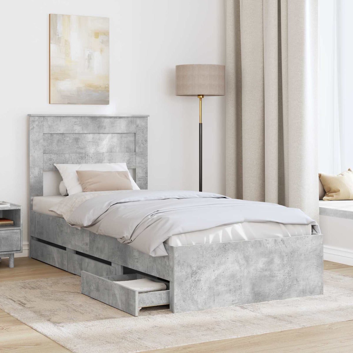 Bed Frame with Drawer Concrete Grey 90 x 200 cm Engineer Wood