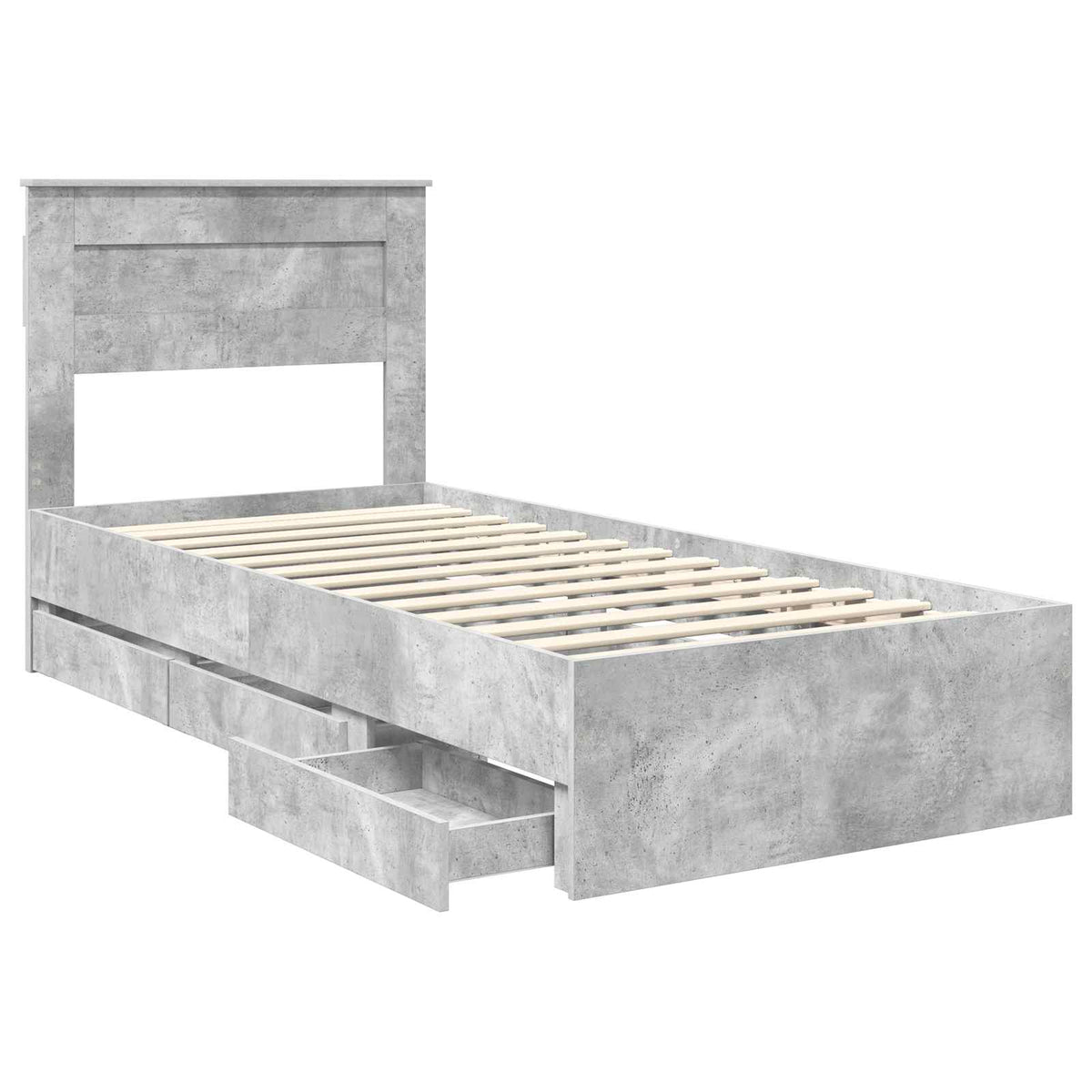Bed Frame with Drawer Concrete Grey 90 x 200 cm Engineer Wood